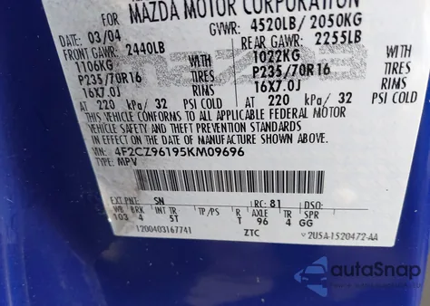 2005 Mazda Tribute S z USA, uszkodzony, nr VIN 4F2CZ96195KM09696